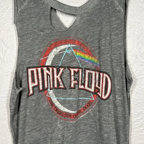 Chaser Grey Distressed Pink Floyd Cut Out Tank Top Women's Size Small - Picture 3 of 7